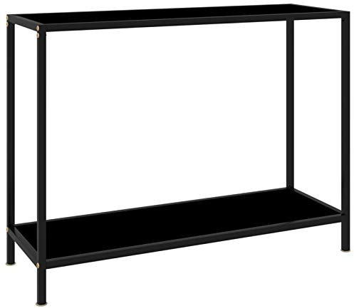 Tidyard Konsolentisch Flurtisch Hartglas Schreibtisch Bürotisch Metall, Schwarz, 100 x 35 x 75 cm