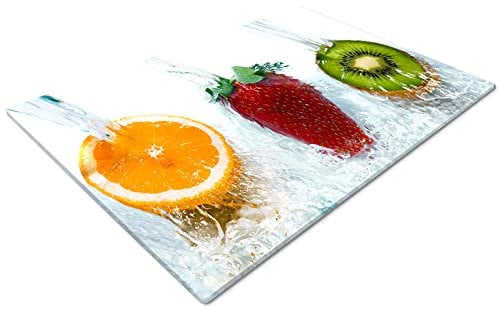 Glass Worktop Savers | Heat Resistant Worktop Protectors | Large Fruit Chopping Boards - Red, Orange, Green