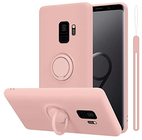 Cadorabo Hülle kompatibel mit Samsung Galaxy S9 Schutzhülle TPU Silikon Case Liquid Design mit Ring Slim Kratzfest Liquidsilikon Microfaser mit Rundumschutz Case Hülle für Galaxy S9 in Rosa