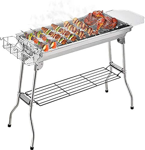 BBQ Grill, Stainless Steel Barbecue With Stand, Foldable and Portable Charcoal Grill for Outdoor Camping, Travel, Park, Beach and Barbecue Party
