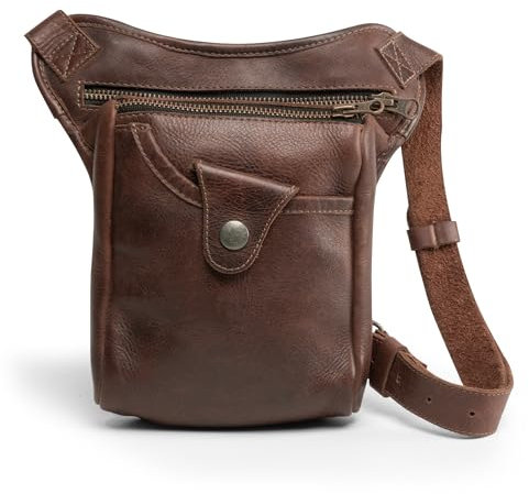Hide & Drink, Essential Gürteltasche, handgefertigt aus Vollnarbenleder, verstellbarer Gürtel und zwei Reißverschlusstaschen, zum Transportieren, ideal für Reisen und Festivals, Bourbon Brown