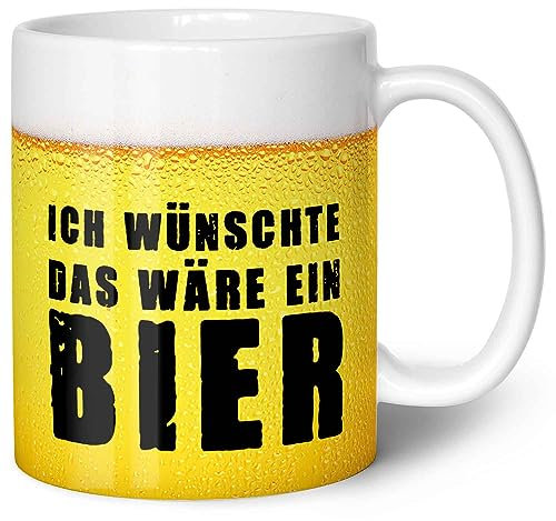GRAVURZEILE Bedruckte Tasse mit Spruch - Ich wünschte das wäre ein Bier - Tasse für Bierliebhaber - Geschenk zu Geburtstag & Vatertag - Spülmaschinenfest & Mikrowellen geeignet - Weiß