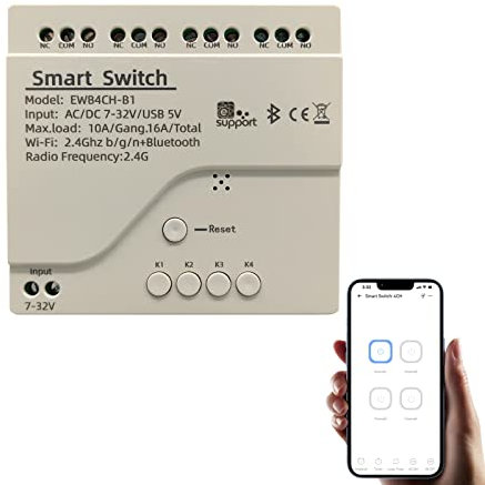 Newgoal Interruptor inteligente de 4 canales, relé WiFi momentáneo/de enganche, emparejamiento Bluetooth controlado por la aplicación eWeLink, hogar inteligente DIY, compatible con Alexa Google Home