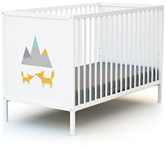 WEBABY – Babybett Holz 60x120 Weiß ALBA| 124 x 64,5 x 82 cm | Holzbett 100% massive Buche | Verstellbarer Lattenrost in 3 Höhen