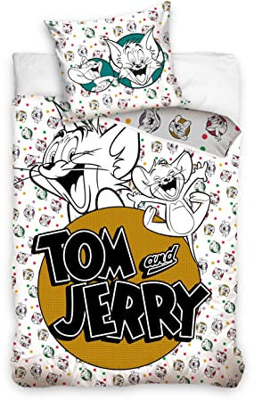 Carbotex Tom und Jerry Disney Tom and Jerry Bettwäsche 135X200 + 80x 80 Baumwolle, Small Single, (TJ214004)
