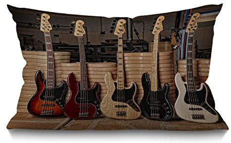 BGBDEIA Federa per cuscino con chitarra e basso, strumenti musicali a corde, rettangolare, per divano, decorazione per la casa, in cotone e lino, 30 x 50 cm