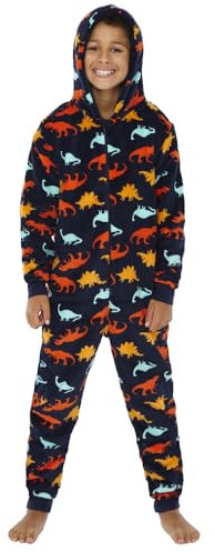 Animal Crazy Onesie Girls Boys Kids Childrens Fleece Onesies Jumpsuit Playsuit One Piece UK Seller - Dinosaur Print - 8/9 Years