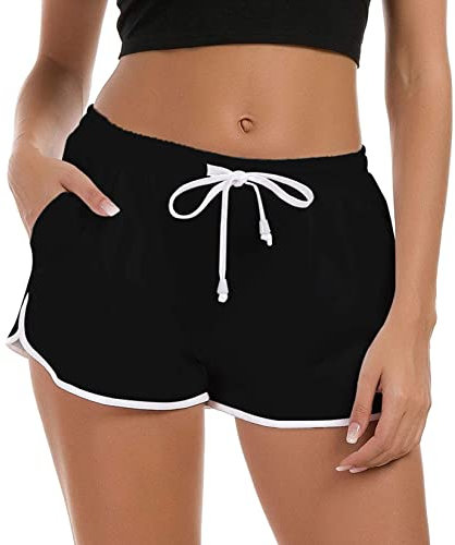 Fanient Damen Lockere Passform Badehose Schwarz Schnelltrocknend Einfarbig Badeanzug Bottoms Sommer Leicht StrandBoardshorts S 36-38