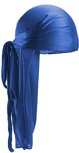 Piratentuch Damen Herren Headwrap Tail Bandanas Langem Breiten Trägern Du-rag Kop Piratenmütze Bandanas für Hip-Hop Tail Satin Kopftuch Piratenkappe Wave Durags Mütze Blau