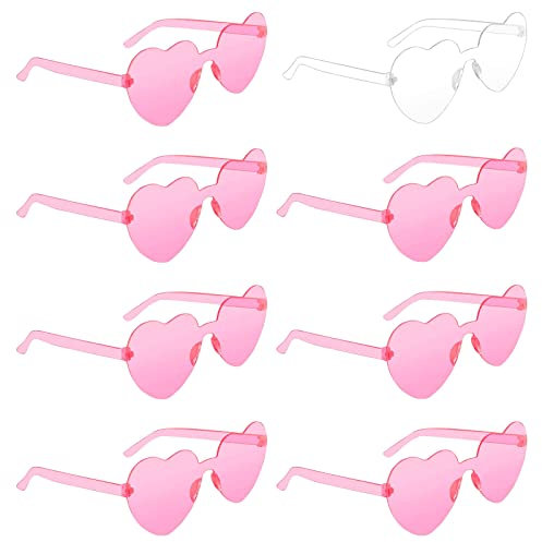 KOIROI Bride Herz Brille, 8 Stück Bride to Be Herz Sonnenbrille, 1 Braut + 7 Team Braut Brille, JGA Partybrillen Set, Randlose Sonnenbrille für Braut Junggesellinnenabschied Frauen Accessoires
