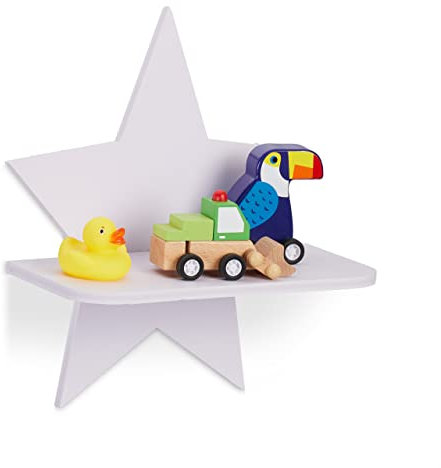 Relaxdays Wandregal Stern, Schweberegal Kinderzimmer, HBT: 27,5 x 25 x 11,5 cm, Wandboard Kiefernholz, Regalbrett, weiß