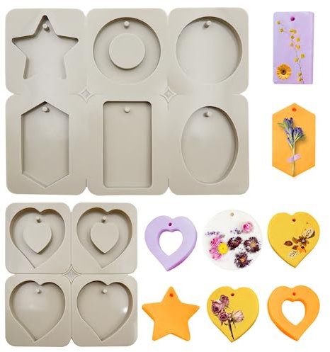 2 Stück Seifenformen Silikon Silikonharzformen mit Loch zum Aufhängen Wachsformen Silikon Seife Gießformen für DIY Basteln, Schmuck, Seife, Aromatherapie, Duft (8 Verschiedene Formen, Grau)