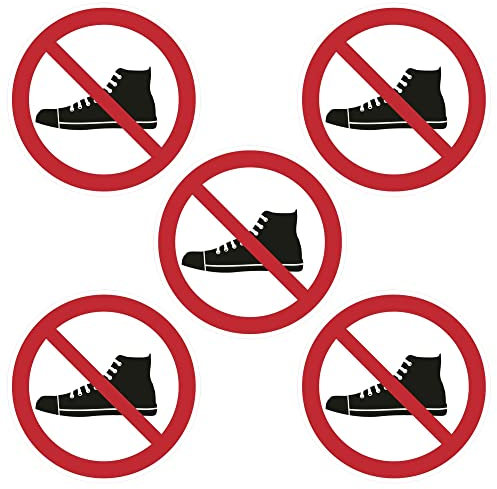Kleberio® Selbstklebende Aufkleber - Schuhe verboten - 10 cm 5 Stück Piktogramm wetterfest Sticker zum Schutz vor Verschmutzung Respekt von Tradition Religion kein Zutritt mit Schuhen Sicherheit