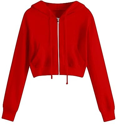 EMATOP Hoodie Damen Kurz Bauchfrei Sweatjacke Casual Sport Kapuzenjacke Langarm Cropped Jacke mit Kapuze Sweatshirt Baumwolle Einfarbig Kapuzenpullover Herbst Winter Dünn Sportjacke Pullover