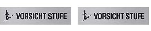 Metafranc Klebeschild Vorsicht Stufe - 160 x 40 mm - Aus Aluminium - In moderner Edelstahl-Optik - Selbstklebende Rückseite/Beschilderung/Infoschild/Warnhinweis / 507620 (Packung mit 2)