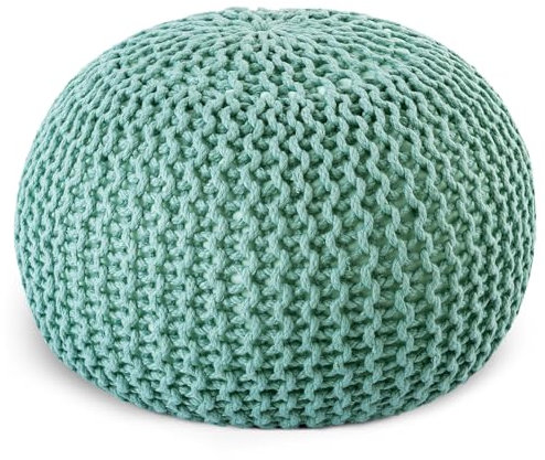 casamia Pouf Ø 55 o. 45 cm Strickhocker Sitzpouf Bodenkissen Premium Outdoor nachhaltig Größe ø 55 cm, Farbe Mint - Ocean Wave