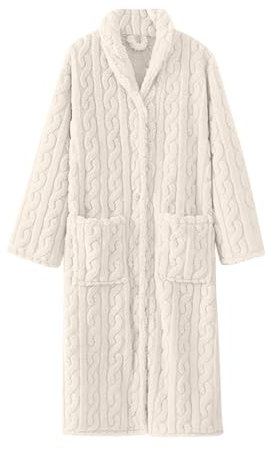 RLEHJN Dressing Gowns for Women UK Sale Clearance Cable Knit Jumper Bathrobes Thicken Ladies Dressing Gowns Warm and Cosy Nightwear Solid Color Loungewear with Pockets Housecoat