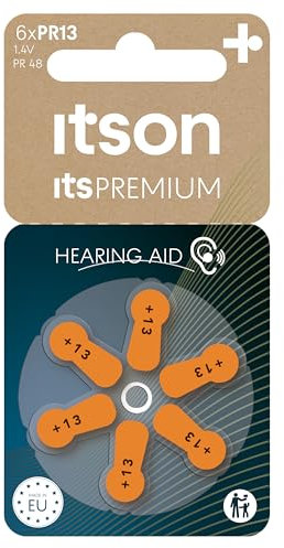 ITSON, PR13 Piles Zinc-air, Paquet de 6, idéales pour Les appareils auditifs Intra-Auriculaires et Supra-Auriculaires, Emballage sans Plastique, PR13(48) IT/6RM