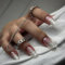 Angwis 24pcs Medium Square False Nails Pink Stick on Nails Glitter Silver Press on Nails Removable Glue on Nails Full Cover Fake Nails Women Bridal Nail Art Accessories