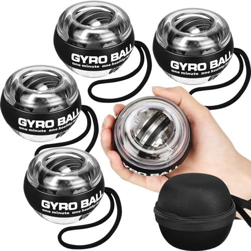Glimin 4 Pcs Wrist Trainer Ball Auto Start Hand Gyro Ball Wrist Strengthener Self Starting Forearm Exerciser with Bag and Strap for Strengthening Arms Fingers Wrist Training