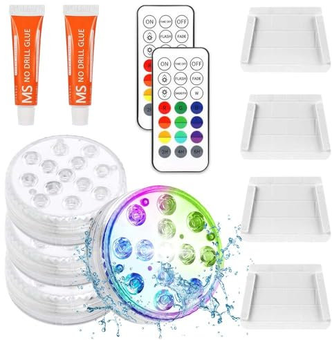 BNGXR LED Sumergibles,4PCS Piscina Luz LED Impermeable,Piscina SubacuáTicas IP68,Control Remoto Bajo El Agua Luz,16 Colores Luz de Iluminación para Decoración Acuario,Estanque,Bodas,Piscina