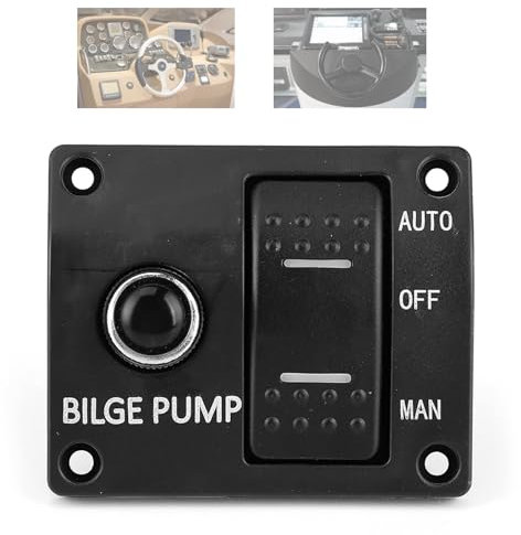 FAUOSWUK Metal Bilge Pump Switch Panel, 3 Way Bilge Pump Switch Panel Auto Off Manual switch 12V 24V LED Indicator Built In 15A Circuit Breaker Boat Accessory