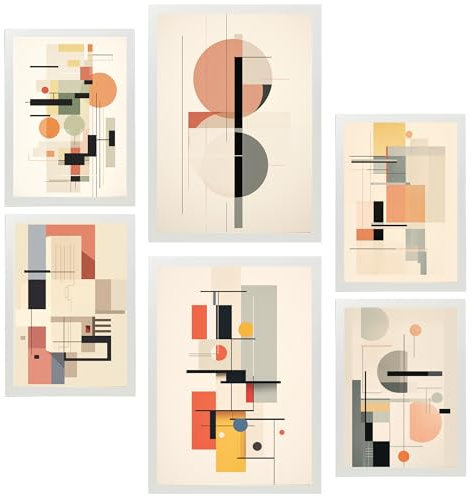 Nacnic 6er-Set Bauhaus Celeste Celeste Graue Farben Gerahmtes Poster mit Design-Illustrationen zur Dekoration der Wände Ihres Zuhause Zimmer Büro Laden Malerei im A3 & A4 Weißer Rahmen