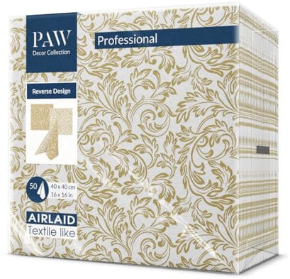 PAW - Servietten aus Airlaid - Stoffähnlich (40 x 40 cm) I 50 Stück I Ideal für Hochzeit, Taufe, Kommunion, Geburtstag I Tischdeko Rückseite-Muster - Barock Gold I Reverse Baroque Etude gold