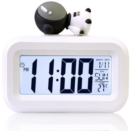 Cyrank Cartoon-Digitalwecker, Kawaii-Wecker Für Mädchen, Jungen, Schlafzimmer, LED-Display, Wecker Für Nachttisch Mit Datum, Zeit, Kalender, Temperatur, Tischuhr Für Erwachsene Und Kinder(Weiß B)