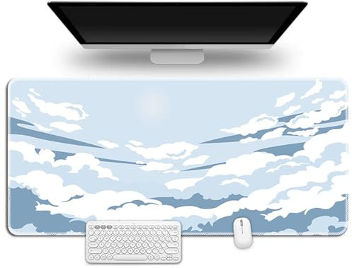 Hixingo Nuages de Dessin Animé Tapis de Souris XXL/XL/L, Tapis de Souris Gamer, Tapis Souris avec Bords Cousus, Tapis de Souris en Base Antidérapante,Convient Gaming,Maison (800x300x3mm,Bleu Clair)