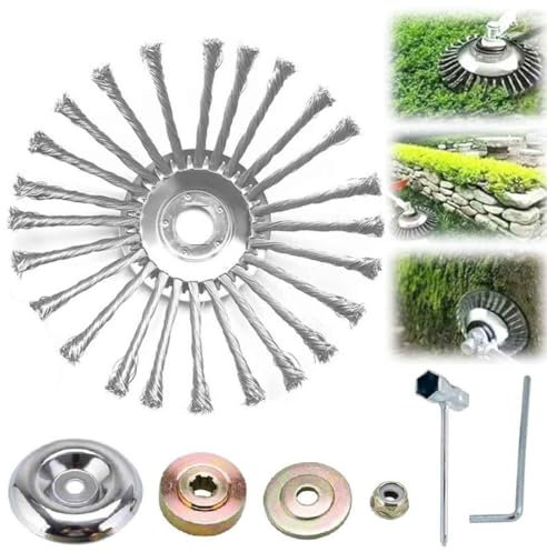 TSYIDUI 6/8/10 Inch Rotary Weed Brush Joint,Indestructible Brush Cutter Trimmer Head,Twist Knot Steel Wire Wheel Brush Disc,Wired Trimmer Blade,Weed Eater Head For Moss Grass Rust Removal (10 inches)