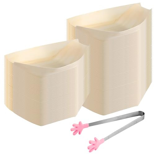APOMOONS 100 Pièces Coupelles En Bambou Bateau Barquette Alimentaire Jetable Barquette Frite 17×9cm Vaisselle Jetable Bambou Pour Amuse-Bouches Nibbles Sushis Anniversaire Mariage Pâques
