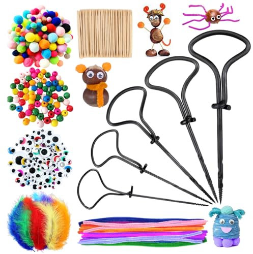 Jeu de forets à châtaignes pour enfants, bricolage avec perceuse manuelle (différentes tailles), plumes, pompons, bandes en peluche, yeux vivants, cure-dents, châtaignes, outils de bricolage pour