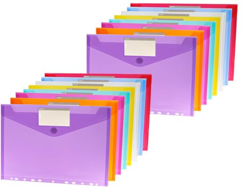 BEASAFY 16 Stück Dokumententasche A4 Abheftbar, 8 Farben Dokumentenmappe A4 mit 11 Lochrand und Etikettentasche, Transparent Mappen Ordnersystem, Sammelmappe für Dokumente Organisiere