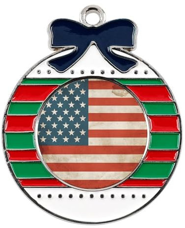 Weihnachtsschmuck mit USA-Flagge, lustige Weihnachtsanhänger, Legierung, Weihnachtsbaumschmuck, kreisförmig, Weihnachtsdekoration für Zuhause, Urlaub, Party