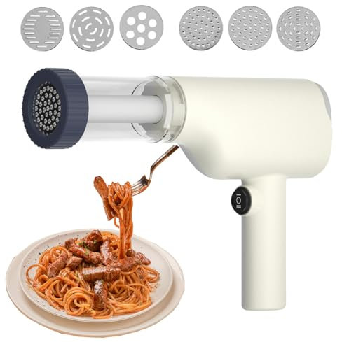Handheld Electric Pasta Maker 40W Portable Noodle Maker with 6 Pasta Discs, Automatic Pasta Maker Machine with Measuring Cup for Spaghetti Lasagna (White)