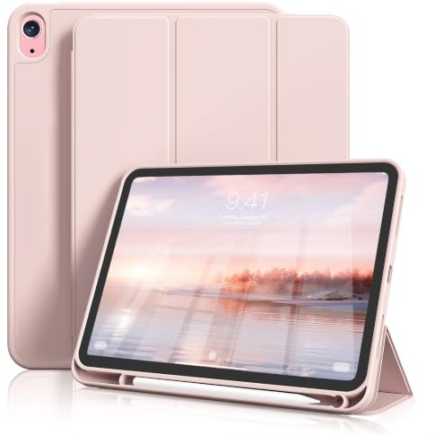 JKSML Case for iPad (A16) 11th Gen 11'' 2025/ iPad 10th Gen 10.9'' 2022 | Slim Tri-fold Stand Protective Cover with Pencil Holder and Soft TPU Back, Support Touch ID & Auto Wake/Sleep (Pink)