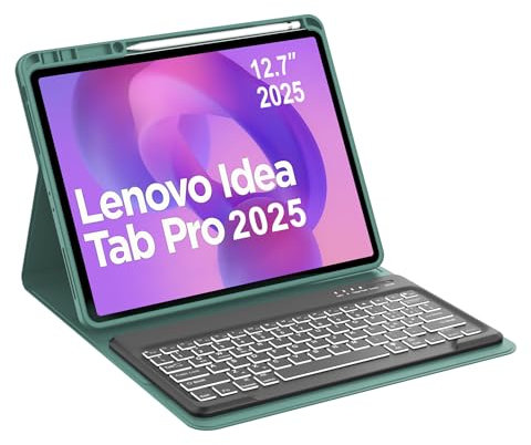 Occtingkind, Tastiera per Lenovo Idea Tab Pro 2025, Custodia con Tastiera per Lenovo Idea Tab Pro Tablet 12,7, Cover con Retroilluminata Magnetica Bluetooth Keyboard, Italiano, USB C, Verde scuro