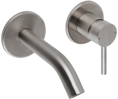 Milano Elements Wall Mounted Bathroom Basin Mixer Tap Lever Handle - Steel