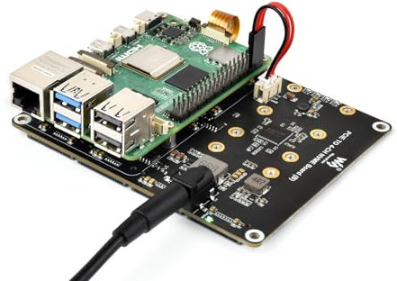 Waveshare PCIe To 4-Ch M.2 Adapter Board For Raspberry Pi 5, Supports 4-Ch NVMe Solid State Drives, Supports Powering Pi5, Onboard LED Indicators, Raspberry Pi 5 NVMe, with 12V 4A Power Supply