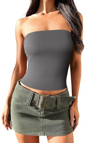 Imily Bela Top de verano para mujer, sexy, bandeau, Y2k, básico, tubo superior, sin tirantes, casual