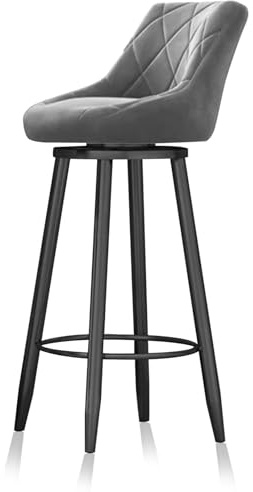 Tabourets de bar pivotants à 360° hauteur comptoir, lot de 4 tabourets modernes en velours avec dossier et repose-pieds noir, rembourrés pour la maison, la cuisine, le bistrot