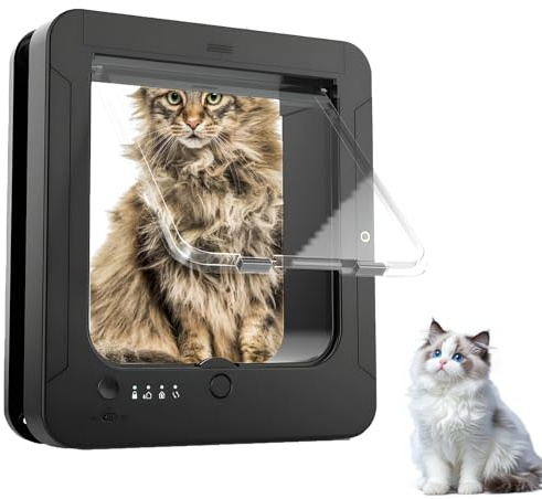 Smart Automatic Electronic Cat Flap Door - Microchip RFID Cat Door for Cats & Small Dogs, 4-Way Locking, Weatherproof, Fits 7 7/8 x 7 1/2 inch Opening, Includes 2 Sensor Collars & Remote Control