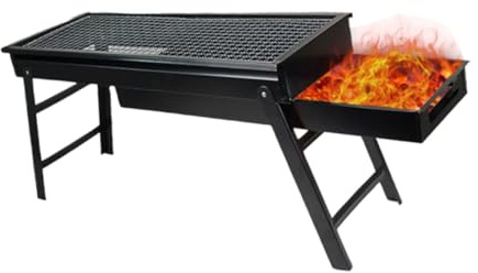 Kisangel Portable Charcoal Barbecue Grill and Folding Bbq Stove Stand for Outdoor Camping, Picnic, and Backyard Barbecue – Black Draw-style Compact Portable Grill with Air Vent and Integrated Handle