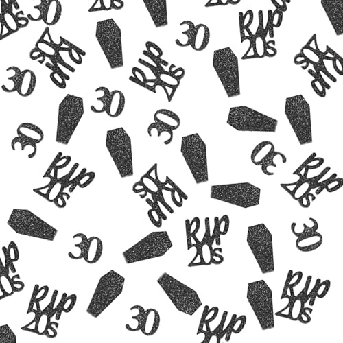 100 Stück Konfetti RIP 20 schwarz Glitzer - Geburtstagsdeko zum 30. Geburtstag Frau oder Mann - Tischdeko Death to My Twenties Tombstone Thema