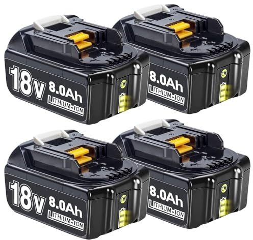 4 Stück 18V 8,0Ah/8000mAh Ersatzakku für BL1830 Akku 18V BL1860B BL1850B BL1850 BL1840 BL1830 BL1860 BL1835 BL1845 BL1820B, Kompatibel mit Elektrowerkzeugen mit LED Indikator