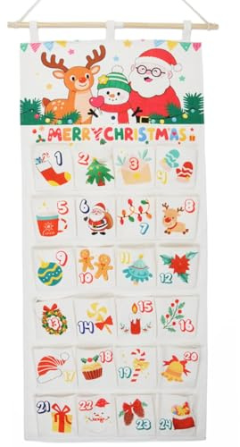 AIGOCITY Adventskalender zum Befüllen aus Stoff 2025, Adventskalender Kinder Wandteppich Wiederbefüllbarer Weihnachts Adventskalender Tasche zur Wand- oder Türdekoration mit 24 Taschen (Weiß)