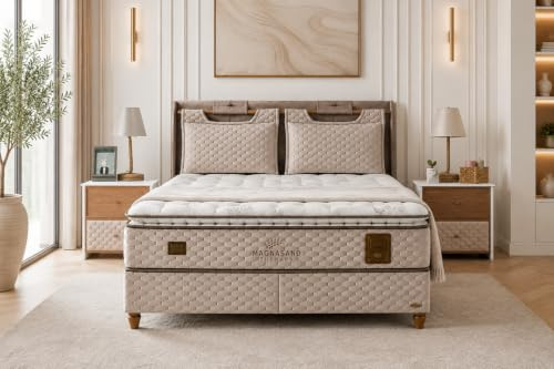 Bambi Boxspringbett 140x200 mit Matratze & Stauraum – Magnasand Therapy Bett mit 7-Zonen Taschenfederkernmatratze – Liegehöhe 70 cm – Ohne Nachtisch – Magnetischer Schwarzer Sand