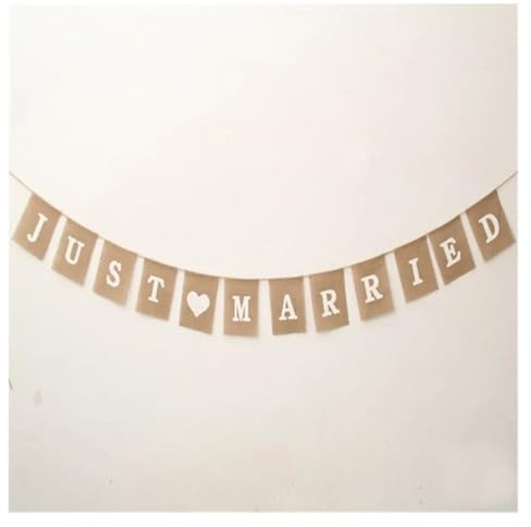 Wimpelkette Rustikale Wimpelkette aus Jute und Sackleinen, „Just Married“-Hochzeitsbanner, Partygirlande, Candy-Bar-Dekoration, Eventzubehör