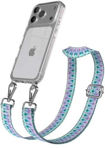 EAZY CASE Handykette - Verstellbares Taschenband kompatibel mit iPhone 17 Pro, Schulterriemen, Handykordel mit Silikon Hülle, Umhängetasche, Einhorn Silber